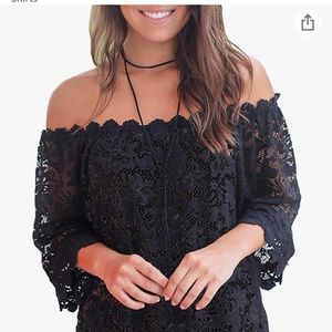 Women's Lace Off Shoulder Tops Casual Loose Blouse Shirts